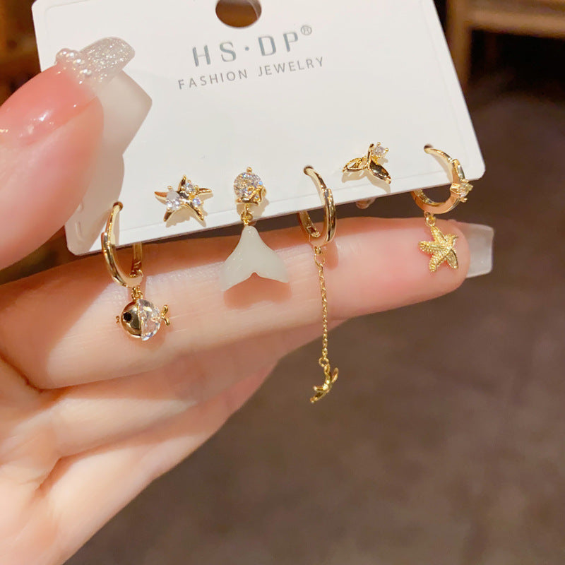 魚尾不對稱耳環套組