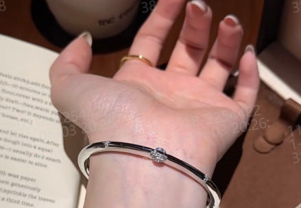 歐美跨境鑲鋯細圈開口手鐲簡約時尚手環法式輕奢百搭精致通勤手飾