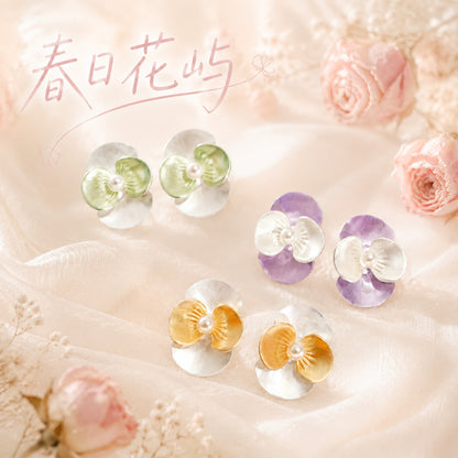 琺瑯珍珠花朵簡約耳環－商品主圖｜https://igowo.tw/
