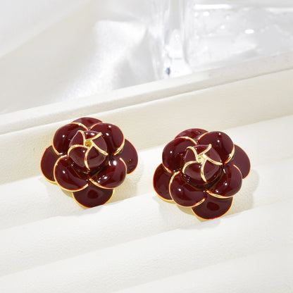復古紅琺瑯花朵耳釘－商品主圖｜https://igowo.tw/