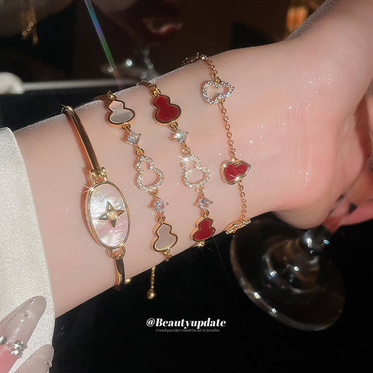 18k真金電鍍鋯石葫蘆精致手鏈耳釘套裝2026新款輕奢高級感飾品女