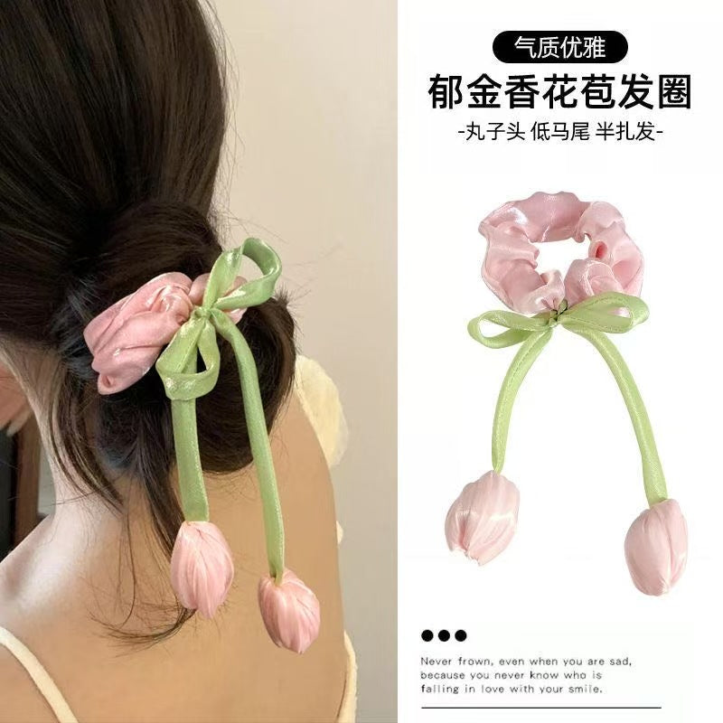 鬱金香大腸圈髮圈－粉色款細節1｜https://igowo.tw/