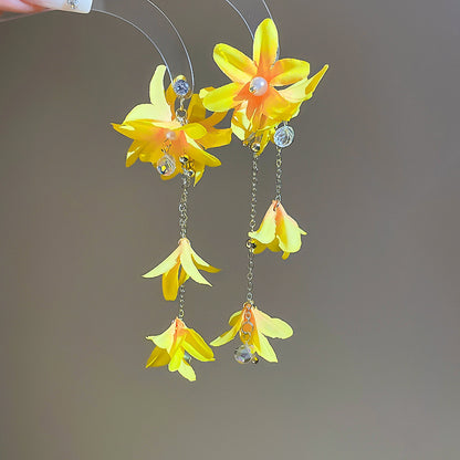 黃色花朵流蘇耳環