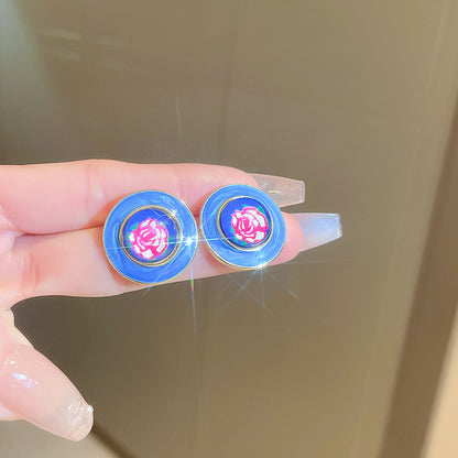藍色琺瑯花朵復古耳環－細節特寫9｜https://igowo.tw/