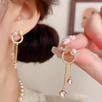 S925鋯石蝴蝶圓圈流蘇耳墜－商品主圖｜https://igowo.tw/