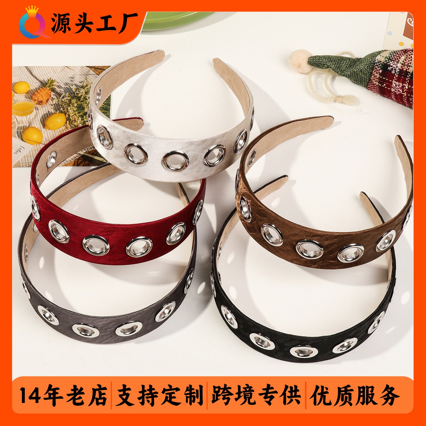 布面圓圈寬版復古髮箍－商品主圖｜https://igowo.tw/