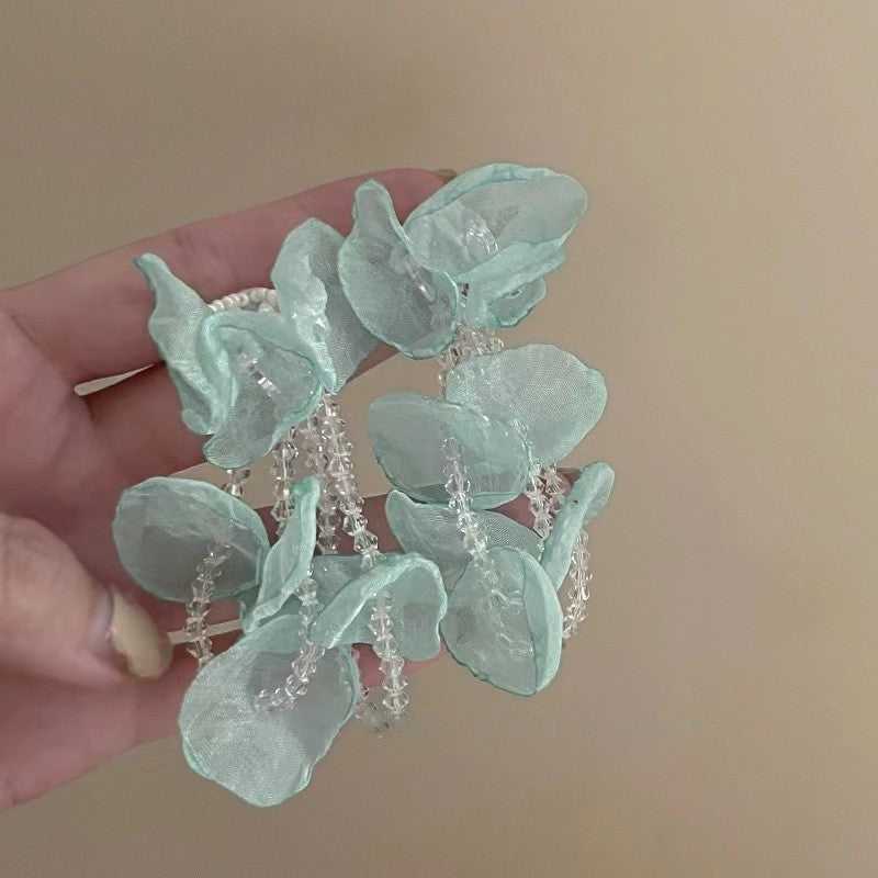 藍色系海邊度假風花朵貝殼耳墜夏日小清新耳環小眾設計感耳飾