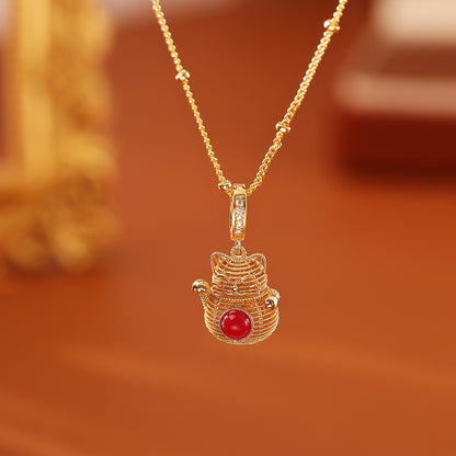 金色貓咪墜飾項鍊－商品主圖｜https://igowo.tw/