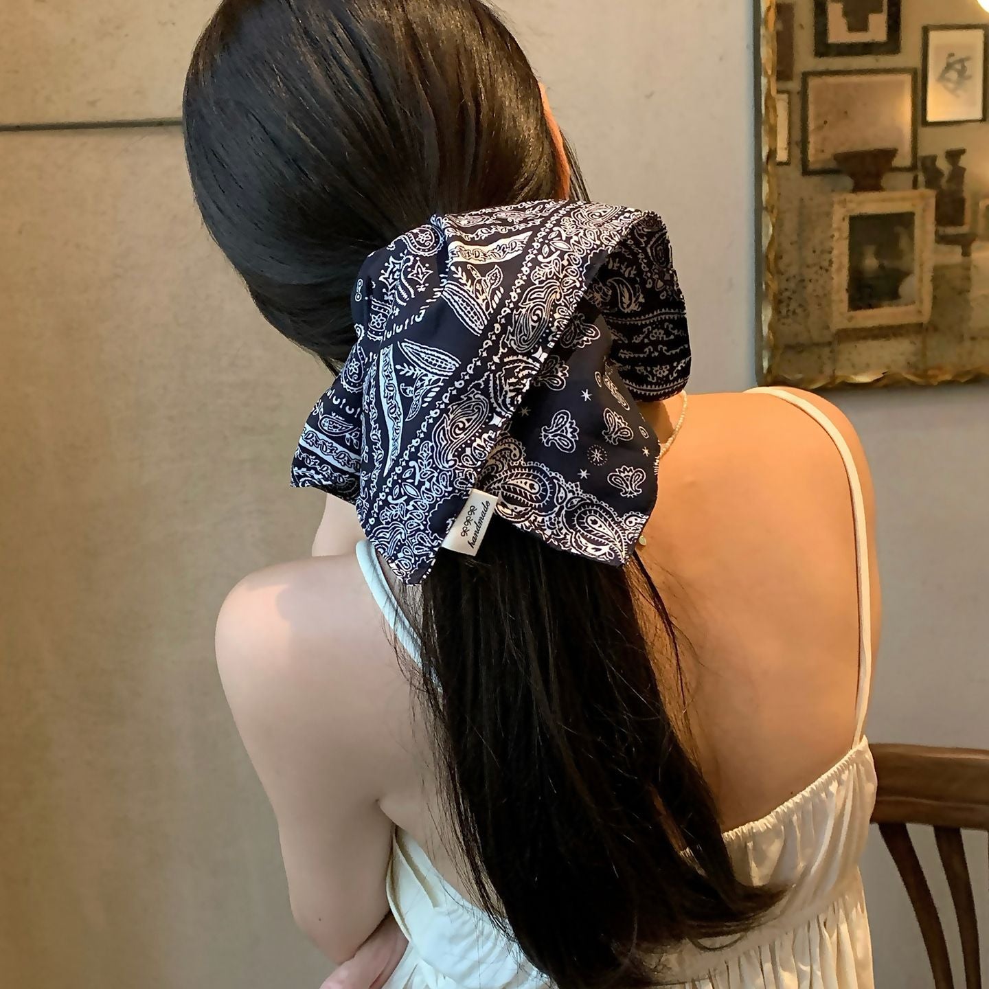 布藝印花時尚方巾大腸發圈韓系溫柔氣質發繩后腦勺盤發低馬尾發飾