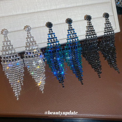 銀針鑲鉆菱形流蘇耳釘歐美跨境個性復古氣質耳環輕奢高級感耳飾女