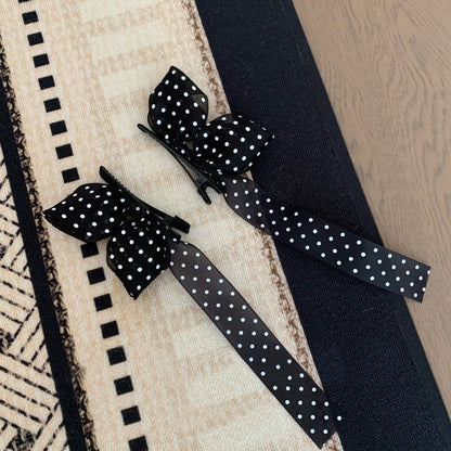 緞帶波點蝴蝶結髮夾