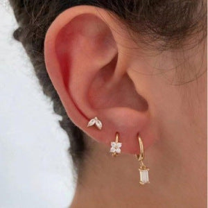 銅愛心鑲鋯耳釘組