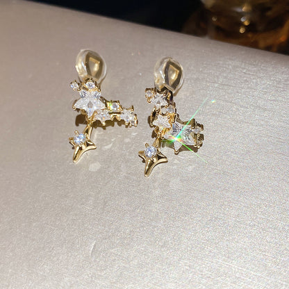 耳夾~14k真金電鍍鋯石星星簡約時尚輕奢氣質設計感小眾無耳洞耳飾