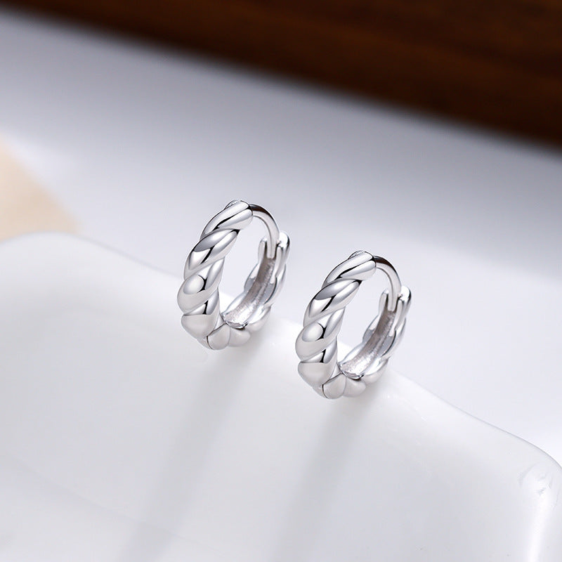 S925 麻花扭繩耳環女簡約ins風時尚通勤百搭鍍18K金耳圈耳飾品