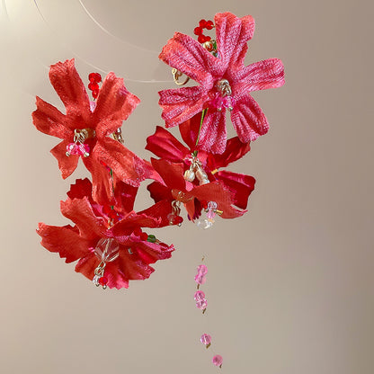 紅色花朵圓片流蘇耳環－41#銀針-白色款細節23｜https://igowo.tw/