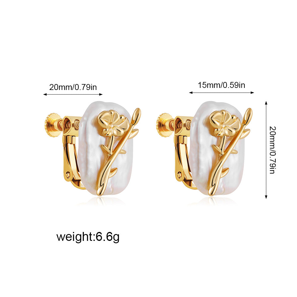 珍珠花朵復古耳夾－細節特寫9｜https://igowo.tw/