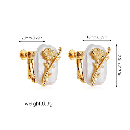 珍珠花朵復古耳夾－細節特寫9｜https://igowo.tw/