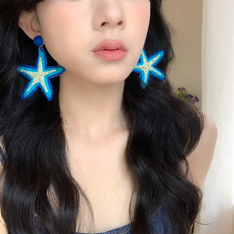 編織海星誇張耳夾－彩色款細節｜https://igowo.tw/