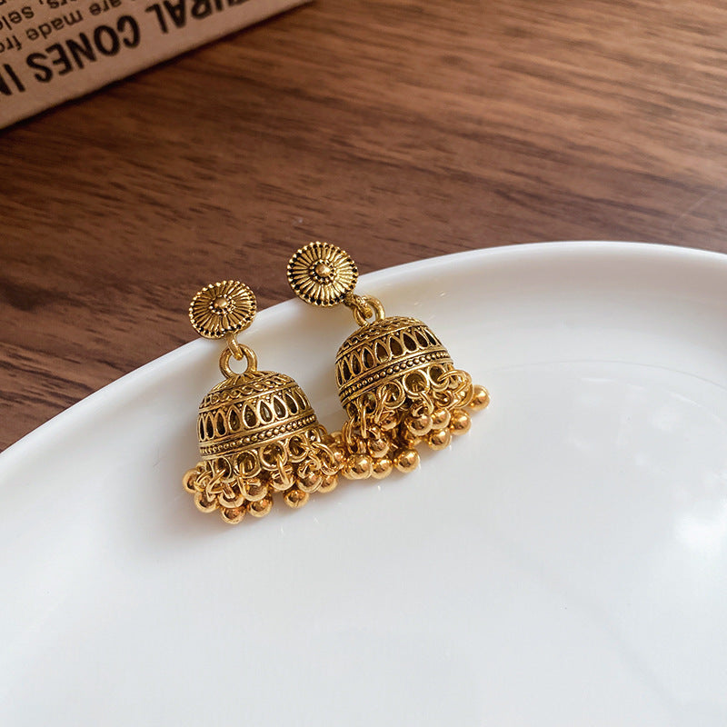 金色銀針鈴鐺流蘇耳釘