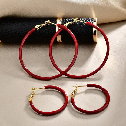 紅色素圈復古耳環－商品主圖｜https://igowo.tw/