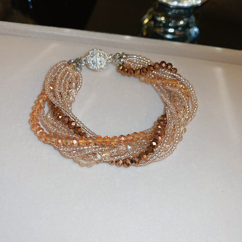 鑲鉆多層纏繞人造水晶款項鏈時尚森系小清新鎖骨鏈高級感氣質項飾