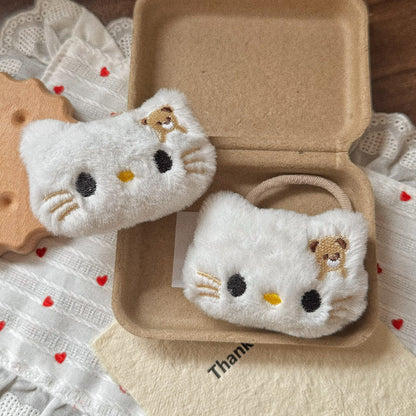 白色貓咪小熊髮圈－商品主圖｜https://igowo.tw/