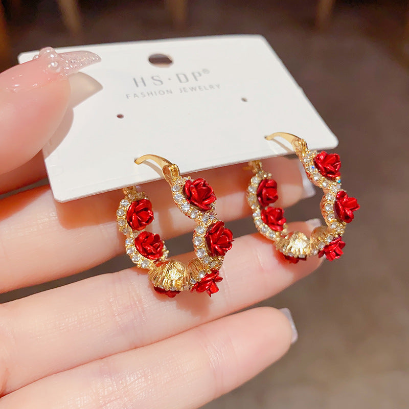 紅色玫瑰耳扣－商品主圖｜https://igowo.tw/