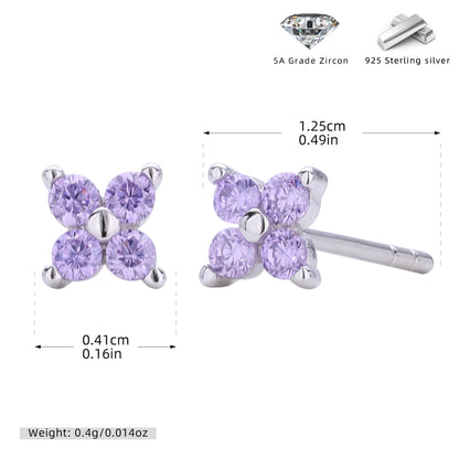 S925 耳釘四瓣小花多色迷你耳飾百搭小眾高級感飾品