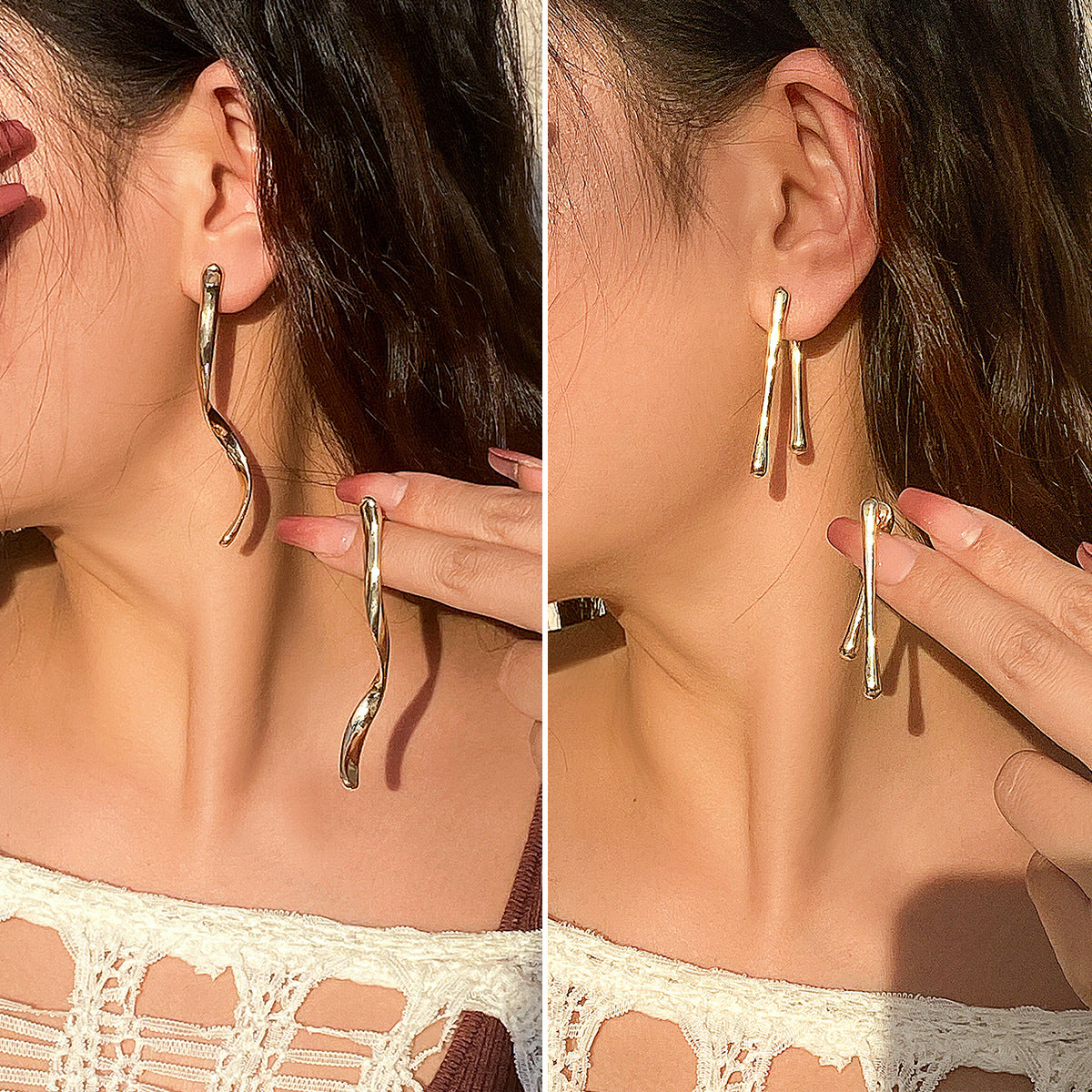 碎銀水滴簡約耳釘－第二視角實拍｜https://igowo.tw/