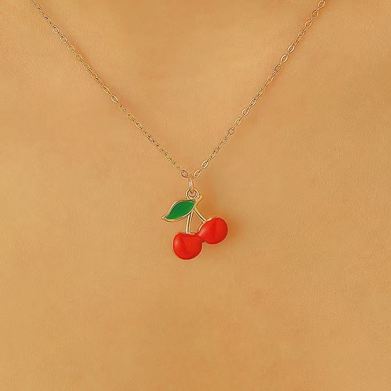 紅色琺瑯櫻桃項鍊－商品主圖｜https://igowo.tw/