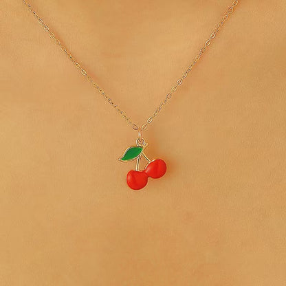 紅色琺瑯櫻桃項鍊－商品主圖｜https://igowo.tw/