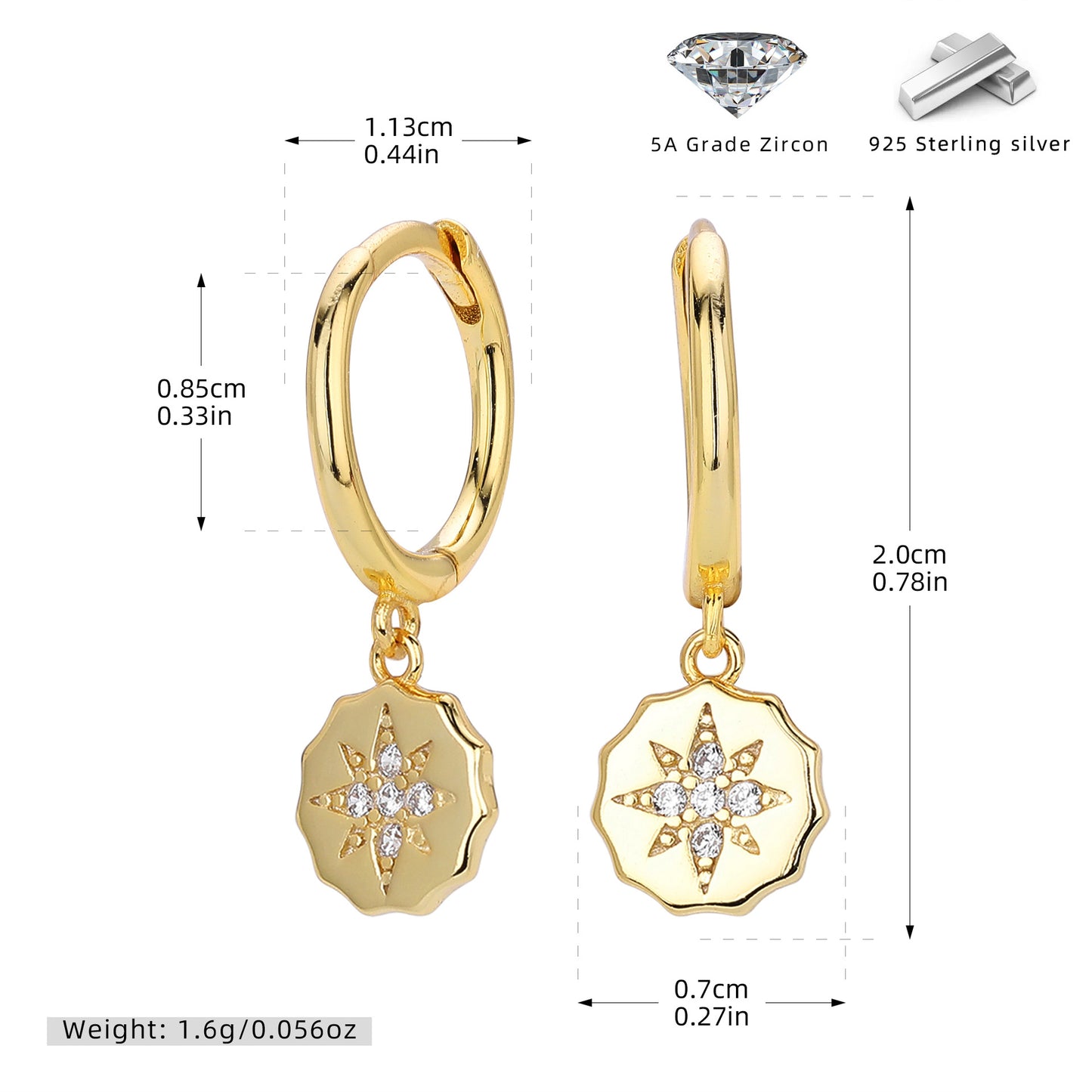 S925 新款耳墜時尚個性鑲鋯八芒星耳飾輕奢小眾高級感飾品