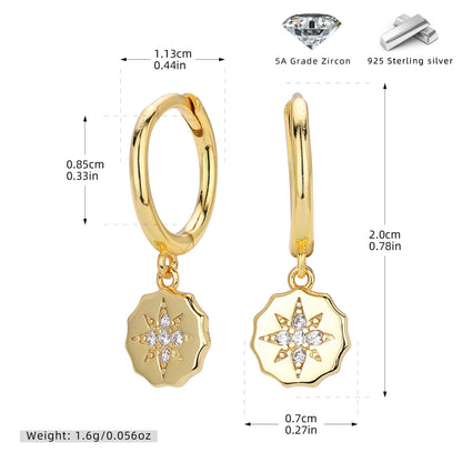 S925 新款耳墜時尚個性鑲鋯八芒星耳飾輕奢小眾高級感飾品
