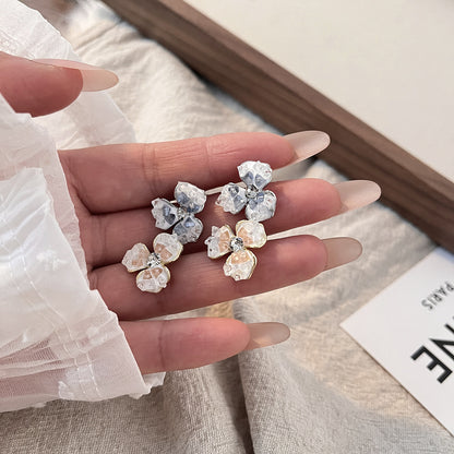 銀針花朵鑲鑽耳環－/粉色款實拍｜https://igowo.tw/