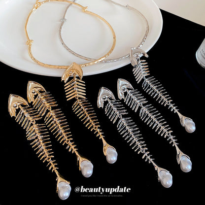 珍珠鑲鑽項鍊耳環組－銀針-銀色款實拍｜https://igowo.tw/