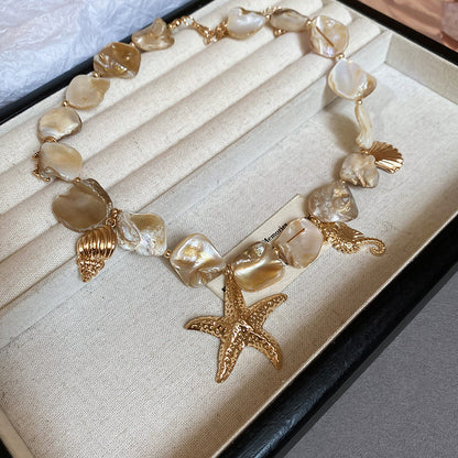 繽紛海星貝殼項鍊－16#項鍊-彩色-飛船款細節｜https://igowo.tw/