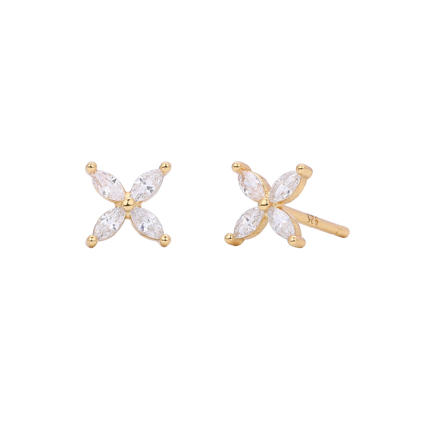 S925 耳釘多色馬眼鋯四瓣小花耳飾小眾清新甜美飾品