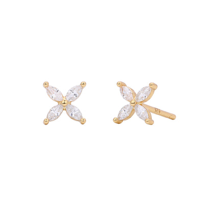 S925 耳釘多色馬眼鋯四瓣小花耳飾小眾清新甜美飾品