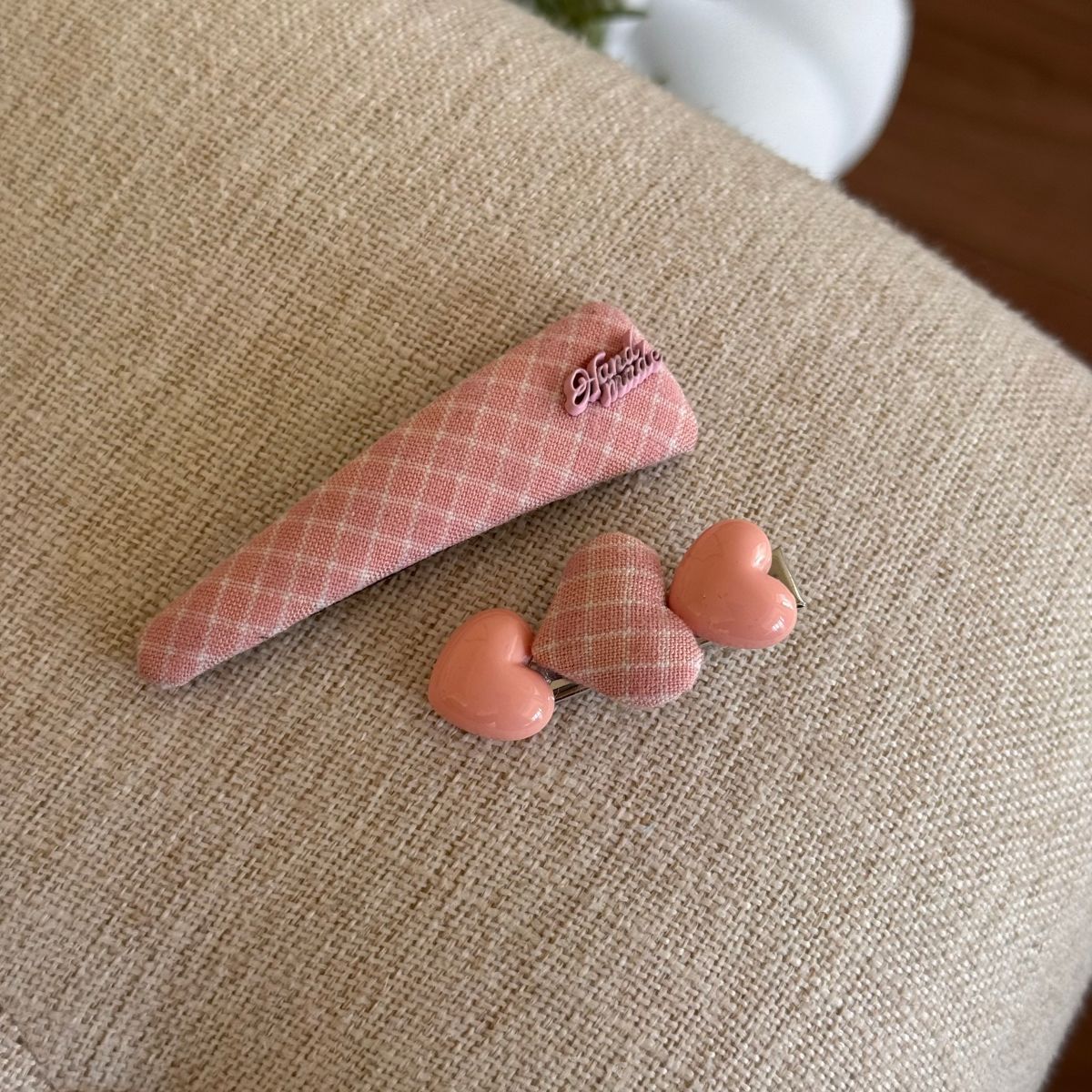 粉色格紋髮夾