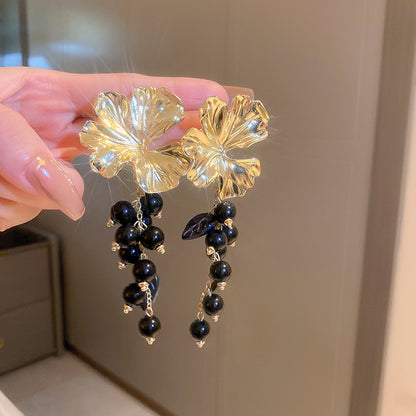 銀針花朵蝴蝶結金屬流蘇耳環歐美夸張奢華耳釘小眾創意新款耳飾女