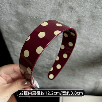 波點寬版復古髮箍－咖色款細節｜https://igowo.tw/