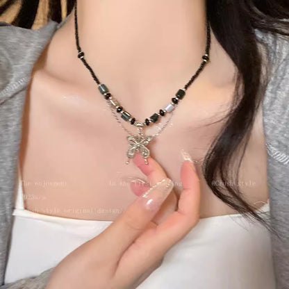 珍珠鈦鋼蝴蝶復古項鍊－細節特寫19｜https://igowo.tw/