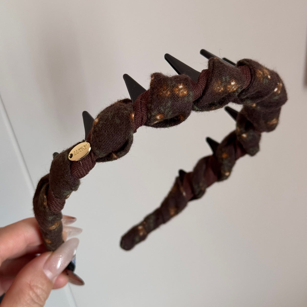 皮革布面碎花復古髮箍
