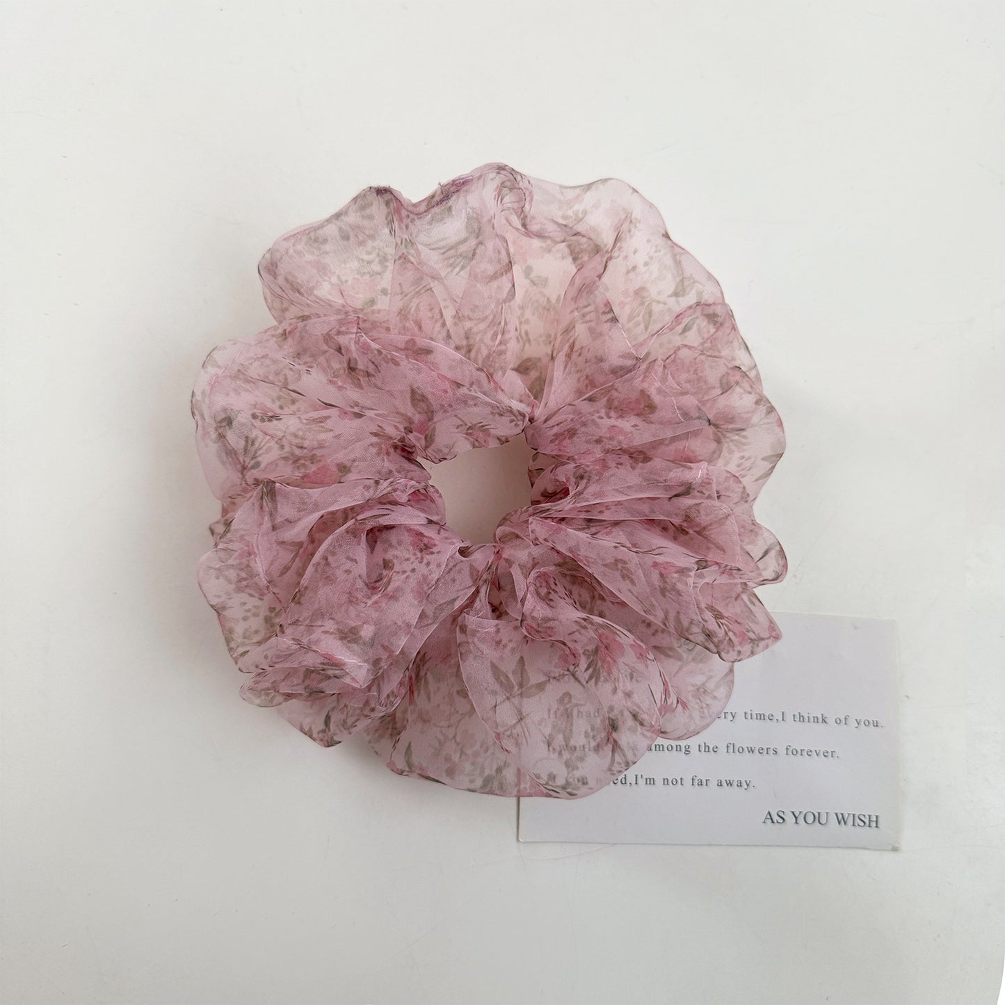 網紗碎花復古髮圈－粉紫色碎花款細節｜https://igowo.tw/