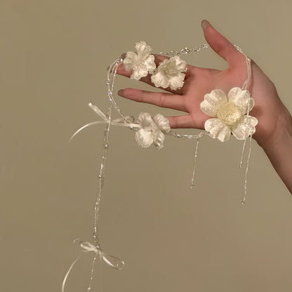 水晶花朵項鍊耳環組－項鍊-白色款實拍｜https://igowo.tw/
