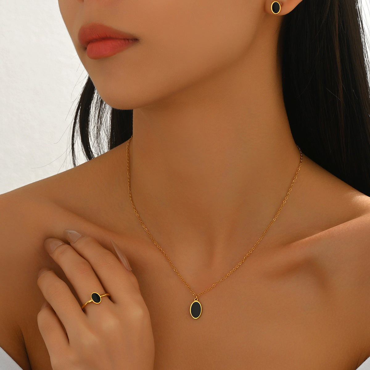圓形可調式項鍊耳環組－商品主圖｜https://igowo.tw/