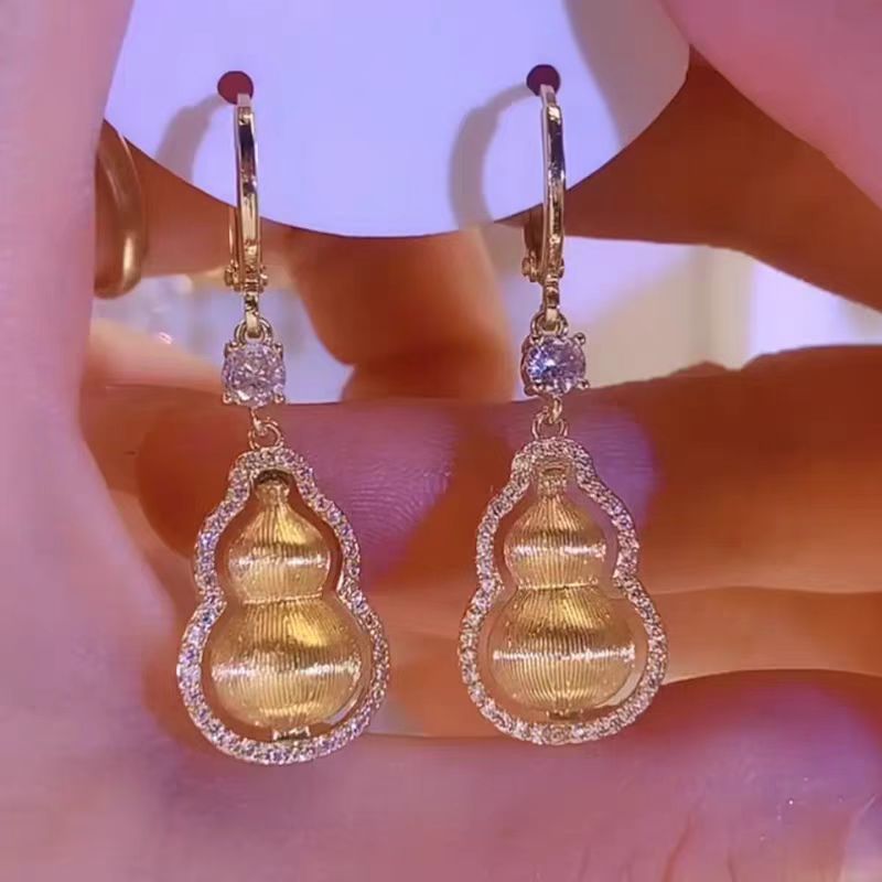 金色葫蘆拉絲復古耳墜