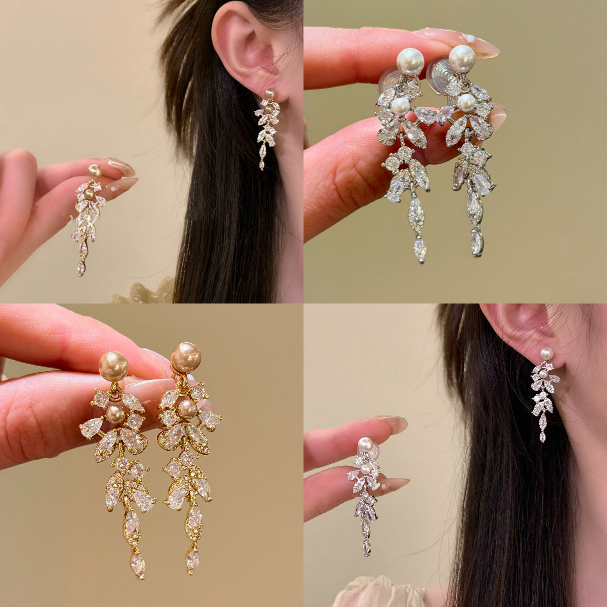 珍珠鋯石流蘇耳釘－商品主圖｜https://igowo.tw/