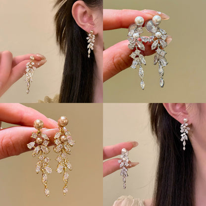 珍珠鋯石流蘇耳釘－商品主圖｜https://igowo.tw/