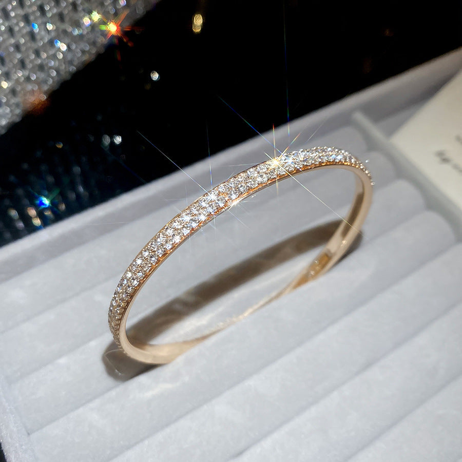 歐美跨境鑲鉆圓形手鐲精致優雅時尚氣質百搭手環輕奢小眾重工手飾